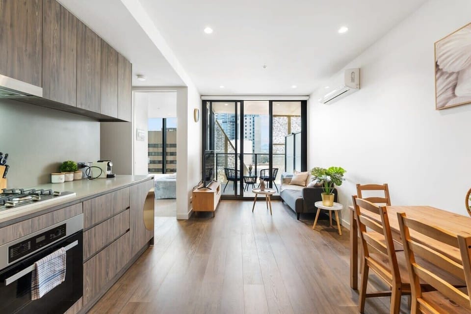 Open kitchen with dining area
