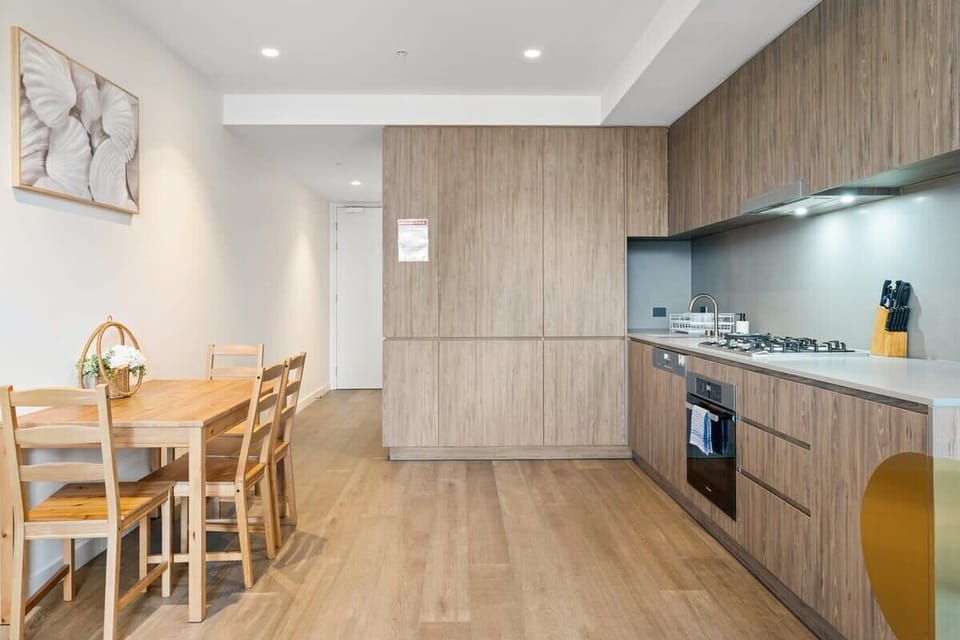Dining table in the open kitchen plan