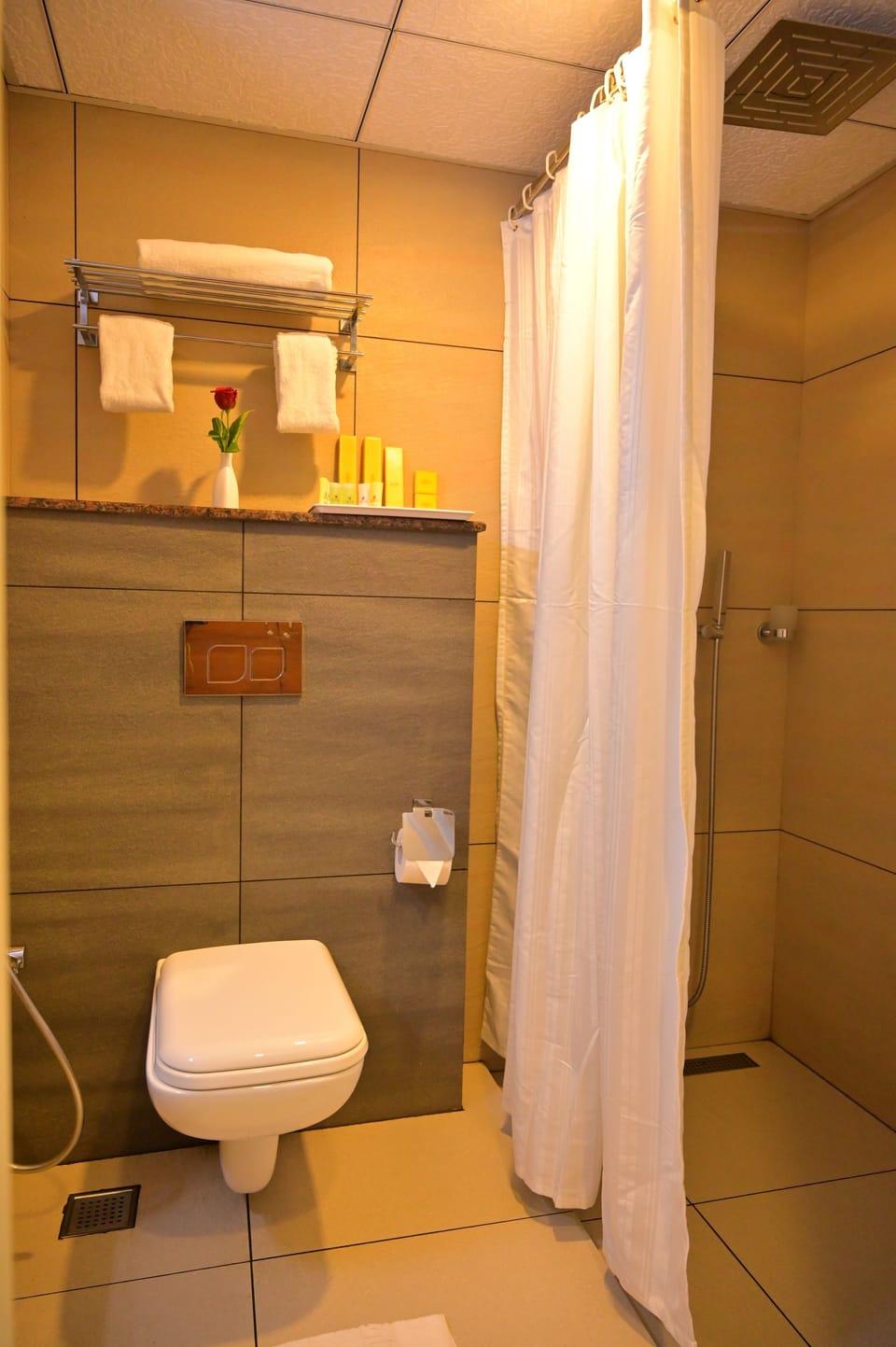 Premium Double Room | Bathroom | Shower, rainfall showerhead, hair dryer, towels