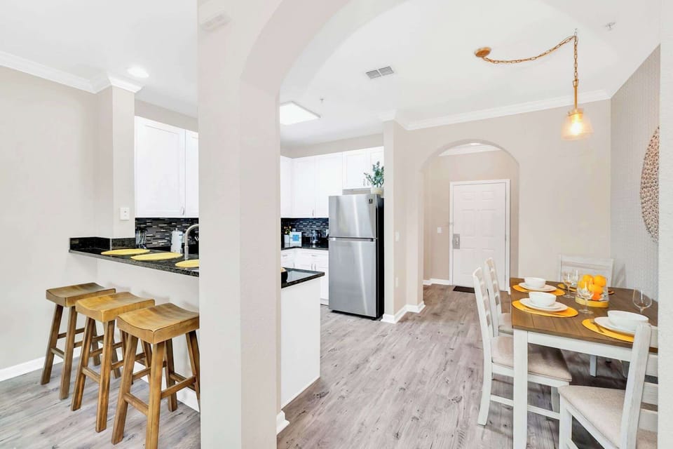 Kitchen area with breakfast bar seating