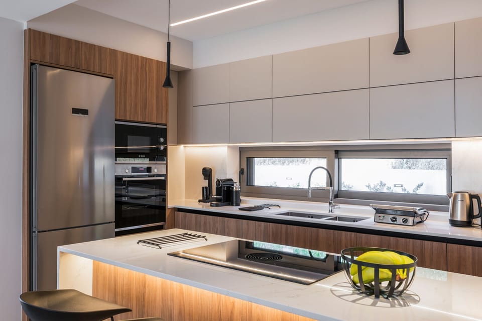 Luxury Villa, 4 Bedrooms, Private Pool, Sea View | Private kitchen | Full-size fridge, microwave, dishwasher, espresso maker