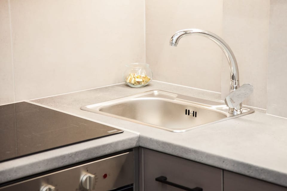 Apartment | Private kitchen | Full-size fridge, oven, stovetop, electric kettle