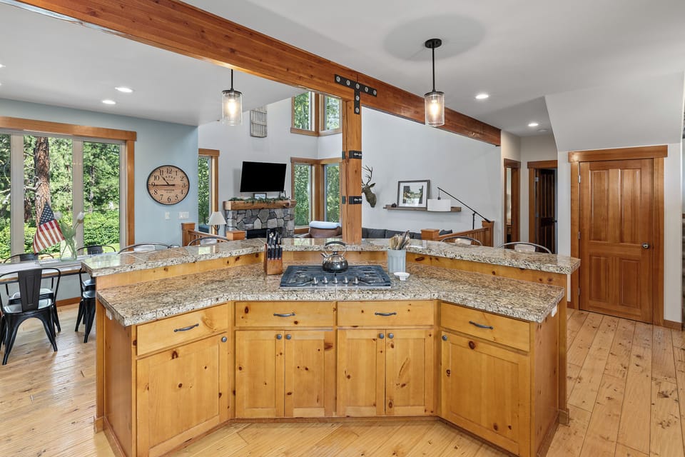 Kitchen view looking into living room. Great place to gather and visit!