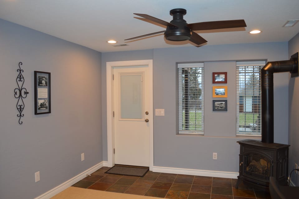 Walkout to covered patio and back yard.