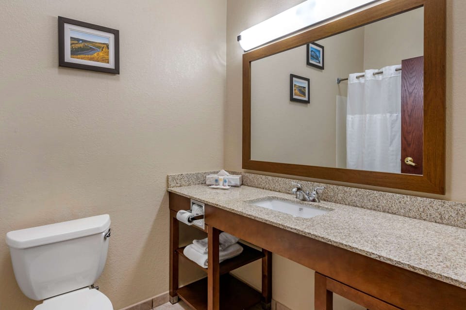 Hair dryer, slippers, towels, soap