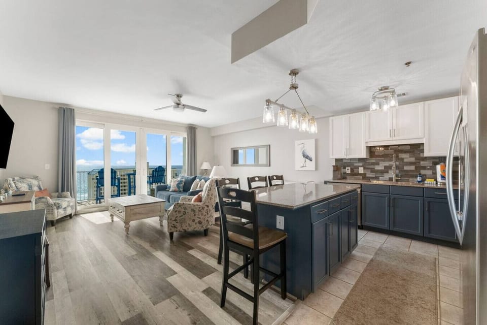 Full Size Kitchen with Ocean Views and Island Bar Seating