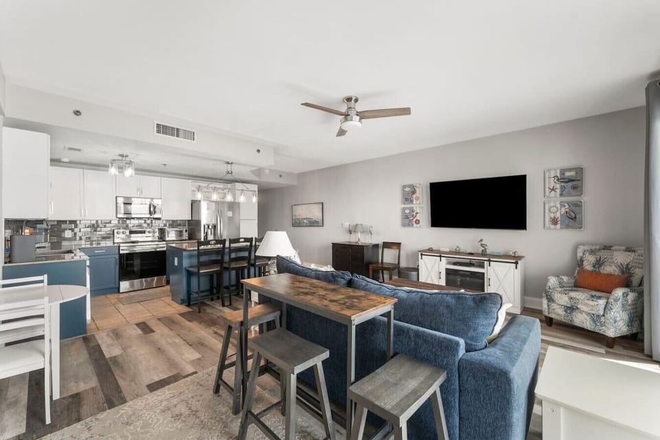 Living Area with Ocean Views, Flat Screen TV, Sleeper Sofa and Private Balcony Access