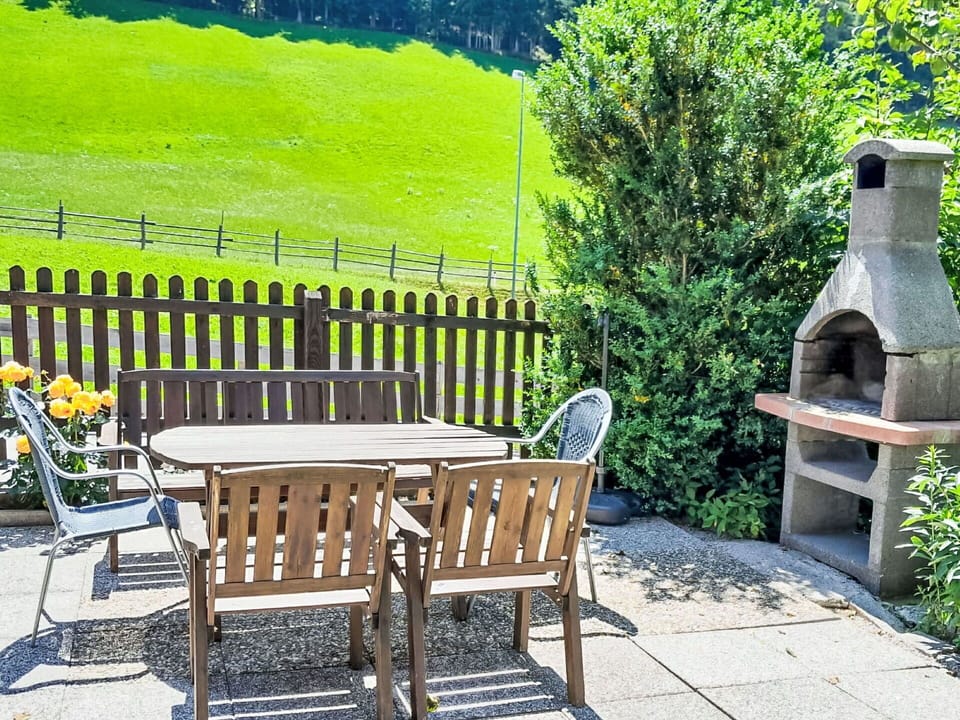 Furniture, Outdoor Furniture, Table, Chair, Outdoor Table, Garden, Porch, Kitchen & Dining Room Table, Fence, Yard