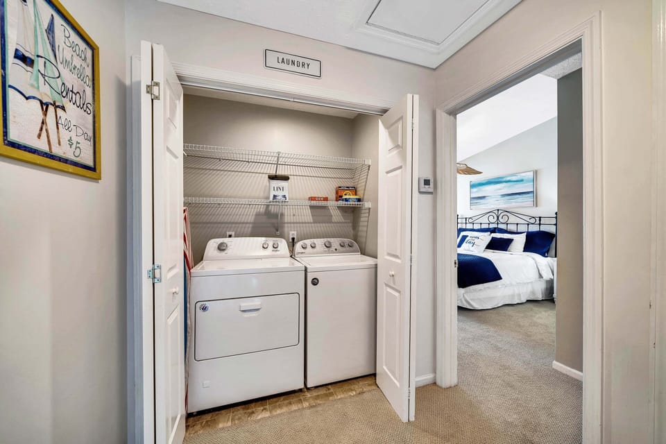 There is a washing machine and dryer located upstairs as well.