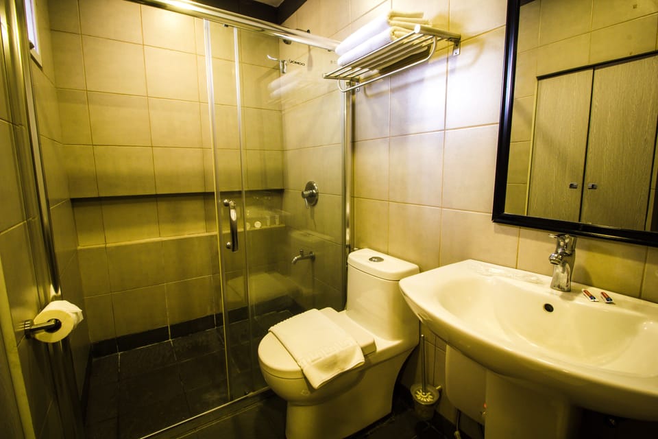 Deluxe Room (Queen) | Bathroom | Shower, free toiletries, hair dryer, slippers