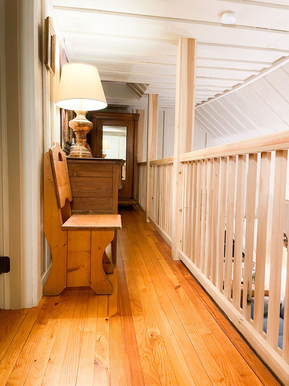 Upstairs catwalk outside the two bedrooms that overlooks the great room below. 