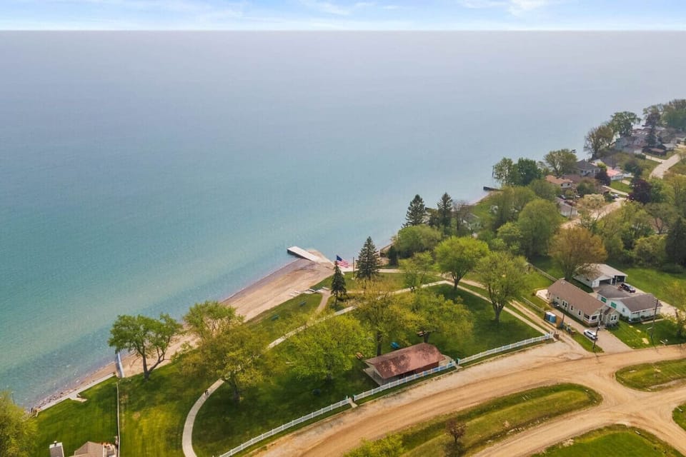 Aerial shot of beach and street