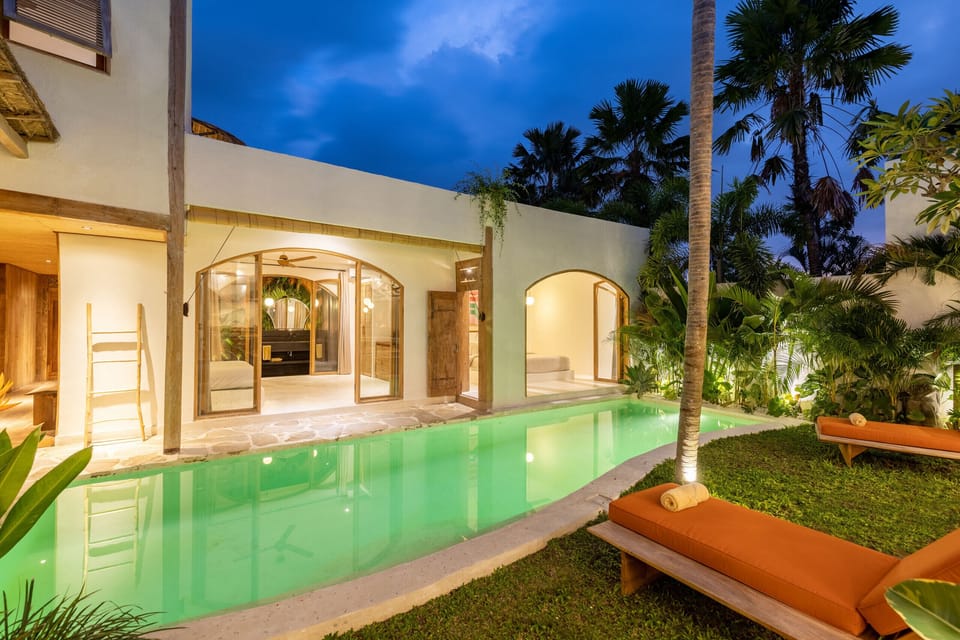 swimming pool at night