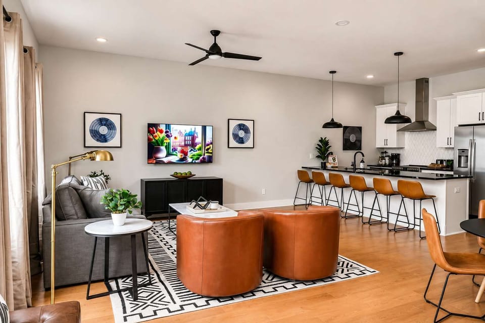 Lounge comfortably while watching your favorite show in our cozy living room.