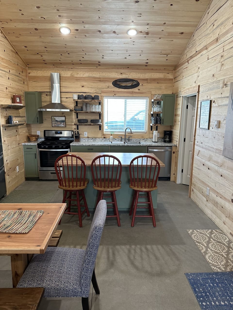 Kitchen view with barstools