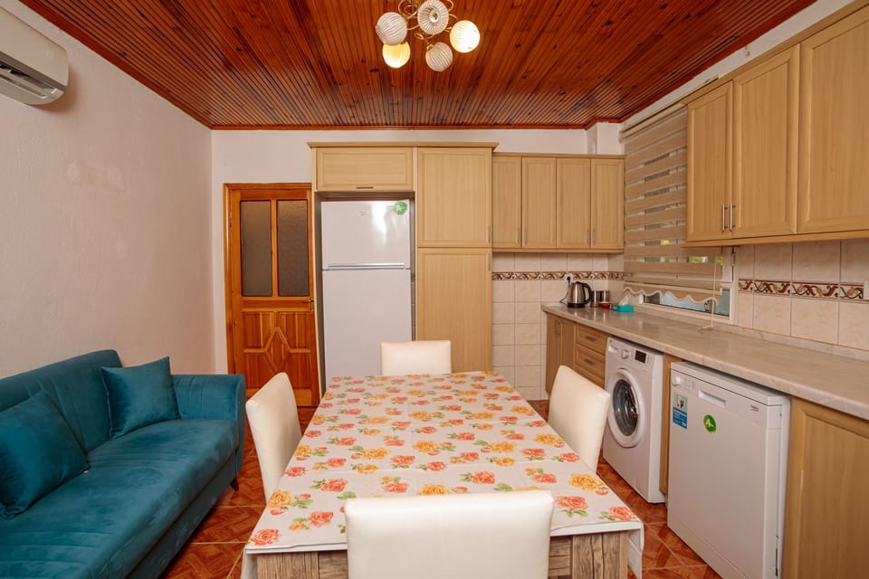 Full-size fridge, dishwasher, electric kettle, coffee grinder