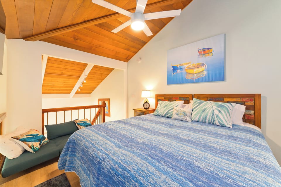 loft with king bed and chair that turns into bed, which is great for kids. 