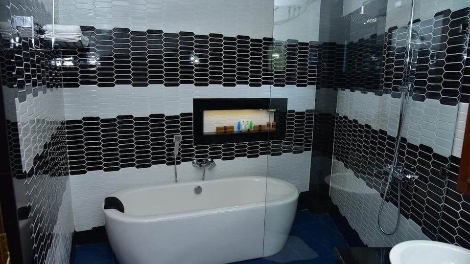 Eco-friendly toiletries, hair dryer, slippers, towels
