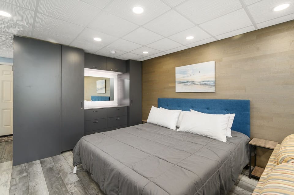 Open concept living space offers a plush king bed!