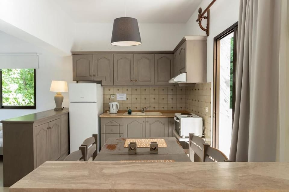 Family Studio | Private kitchen | Mini-fridge, microwave, toaster oven, cookware/dishes/utensils