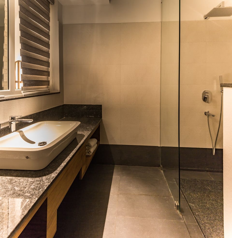 Premium Pool Cottage with Plunge Pool | Bathroom | Shower, free toiletries, slippers, towels