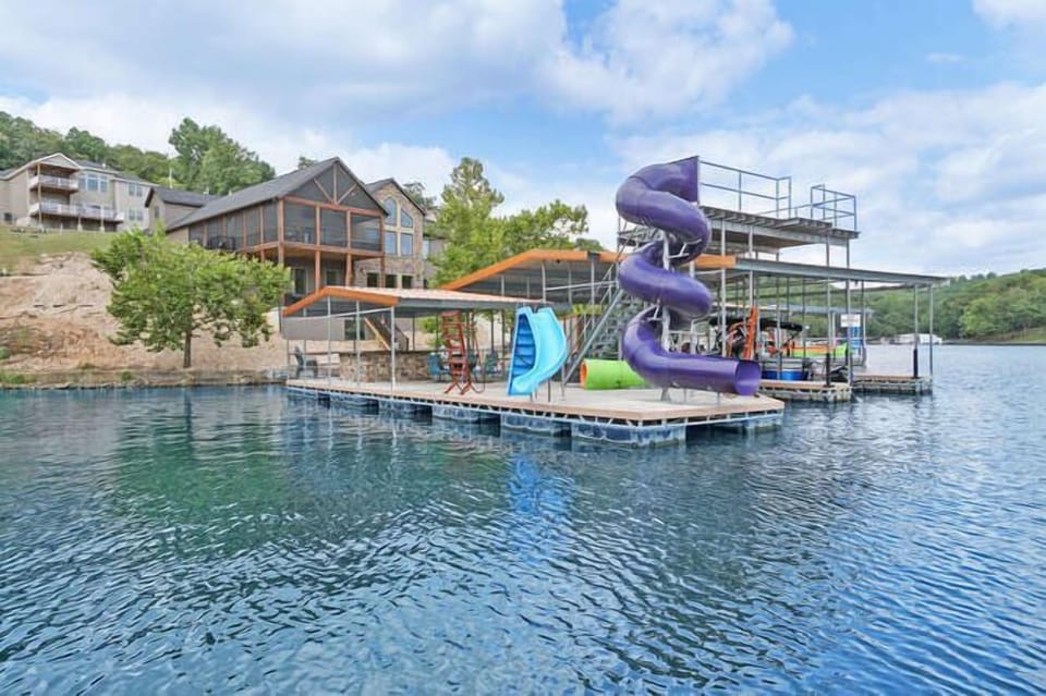 A dock like no other! 20 Foot Platform with Commercial Waterslide, Jumping Deck, Standard Waterslide & Dive Platform