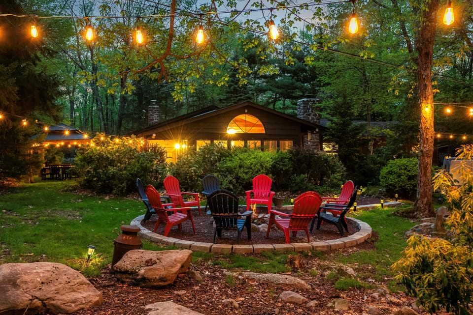 Night view of this serene setting of our fire pit