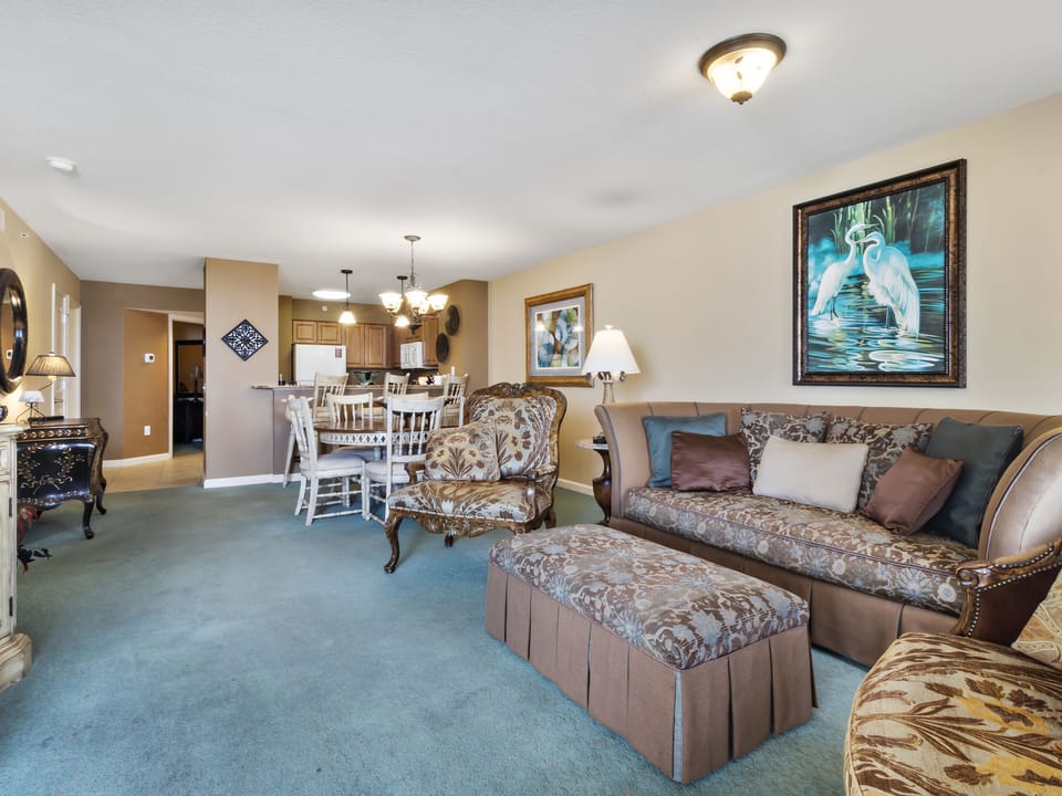 Unwind in your spacious living room with plush seating and elegant touches that invite relaxation after your day of adventures.