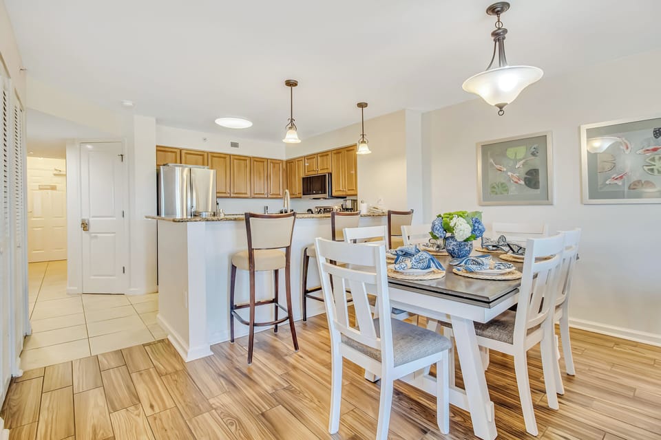 Gather around your elegant dining table while the chef in your group prepares meals in the open kitchen with granite counters.
