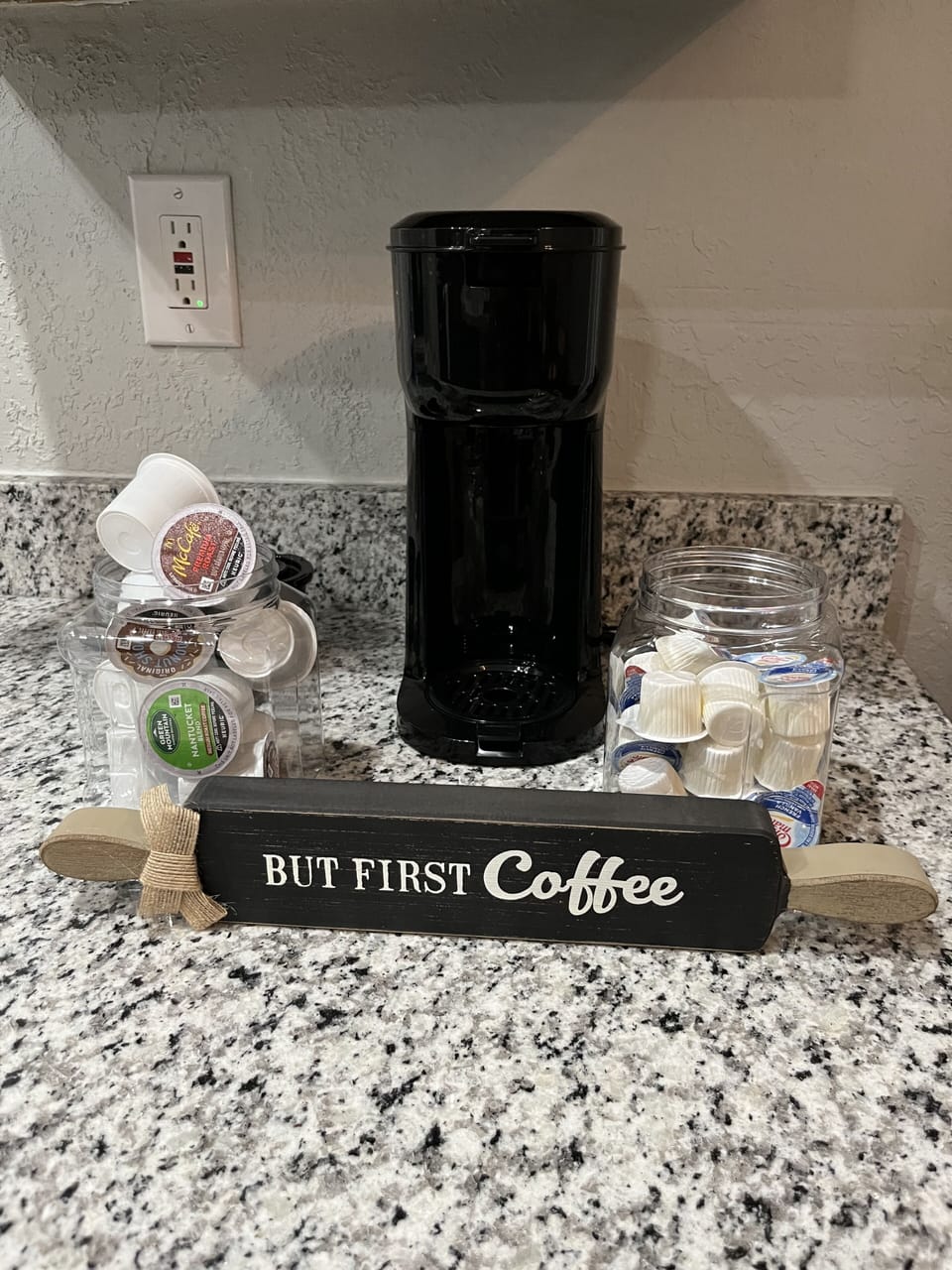 Coffee pot, coffee and creamer 