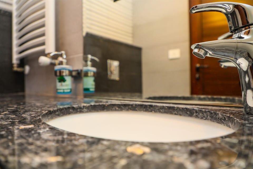 Deluxe Studio Suite | Bathroom | Shower, rainfall showerhead, hair dryer, towels