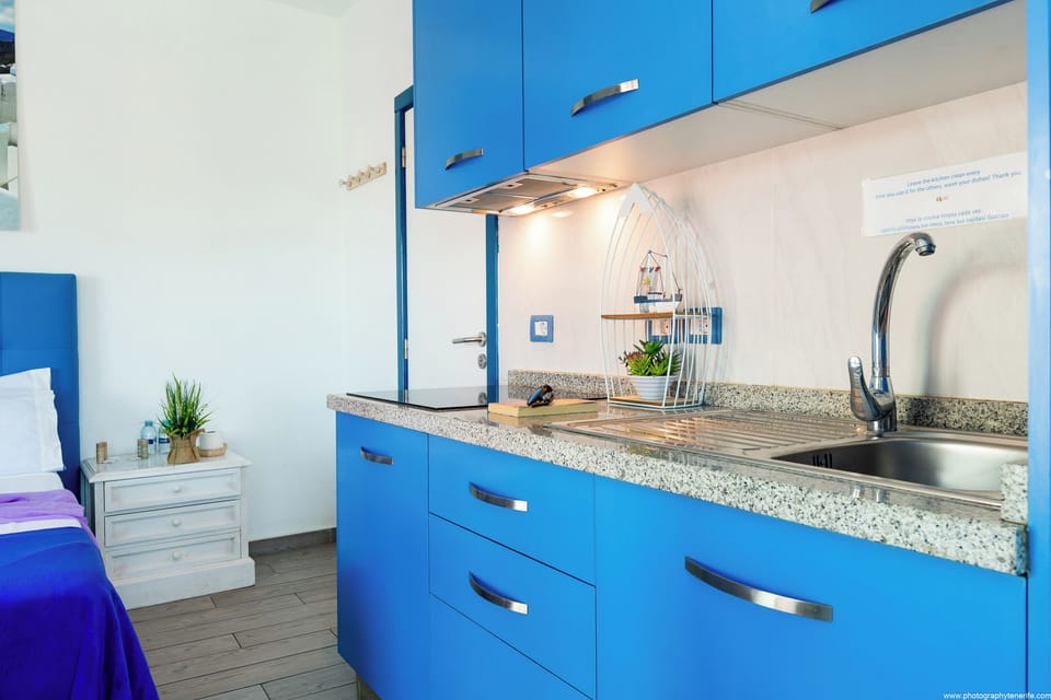 Fridge, microwave, stovetop, coffee grinder