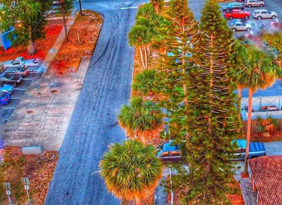 Arial photo. Great location to view shuttle launches, restaurant next door has live music.