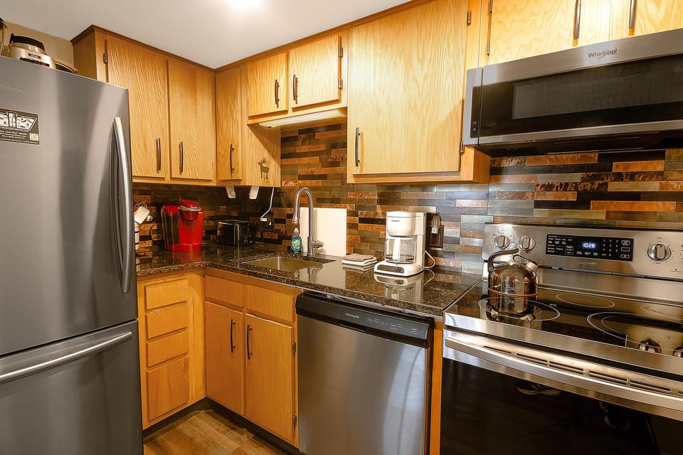 Cook and dine with ease in the fully stocked kitchen, equipped with everything you need for your stay.