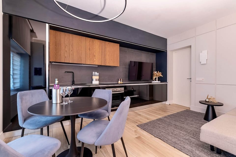 Dining area seats up to four people