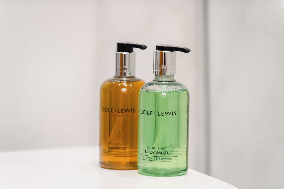 Shower gel and shampoo provided