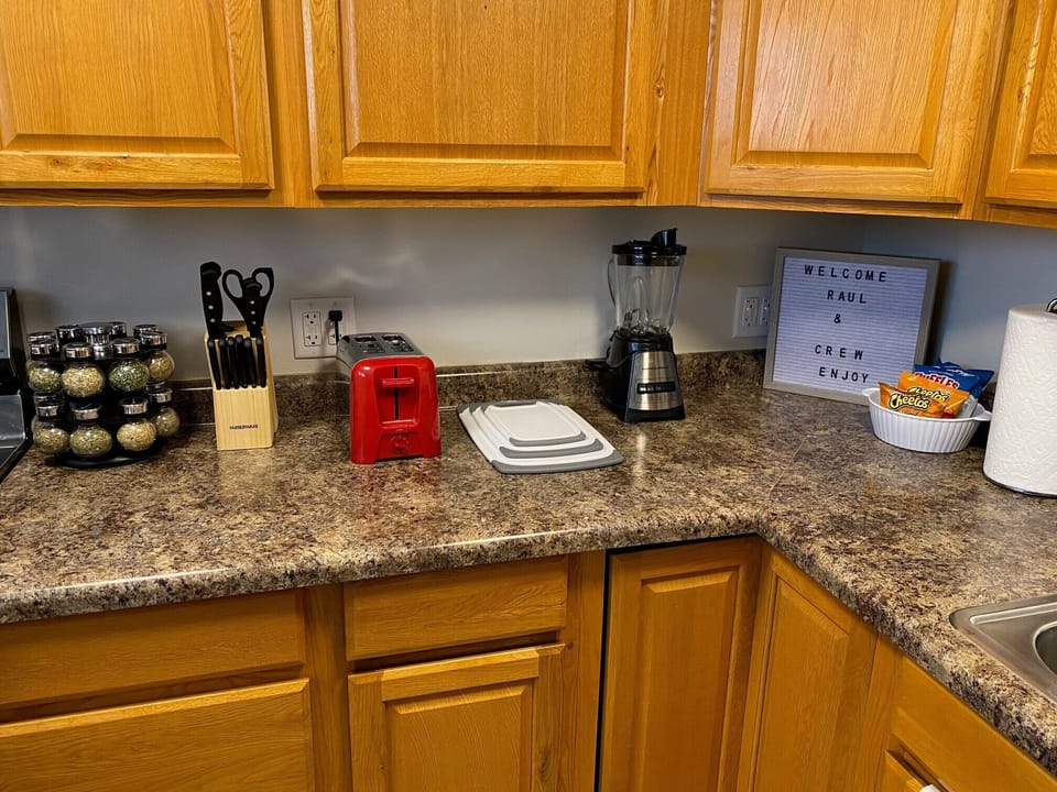Kitchen appliances for our guests use. 