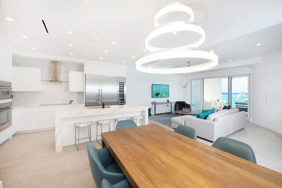 Formal dining area overlooking the spacious great room. 