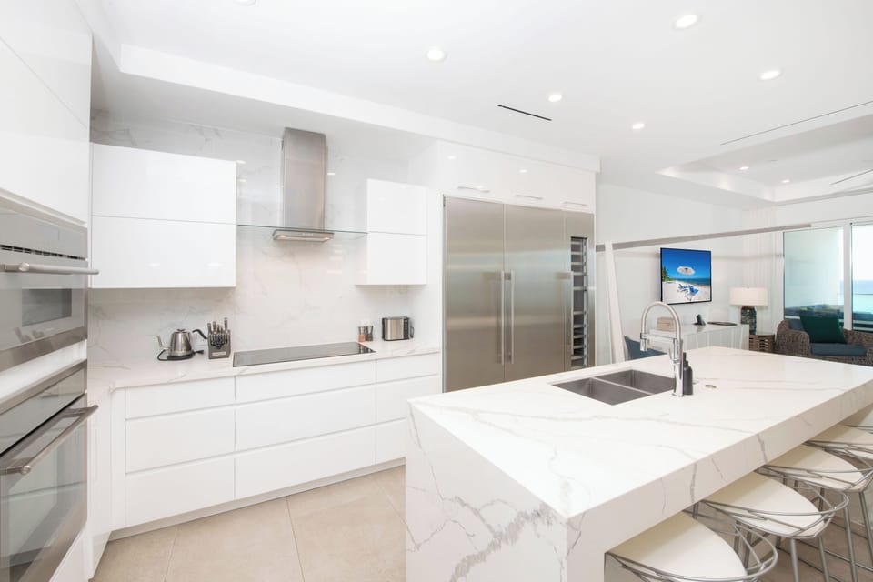 Kitchen island with seats for four.