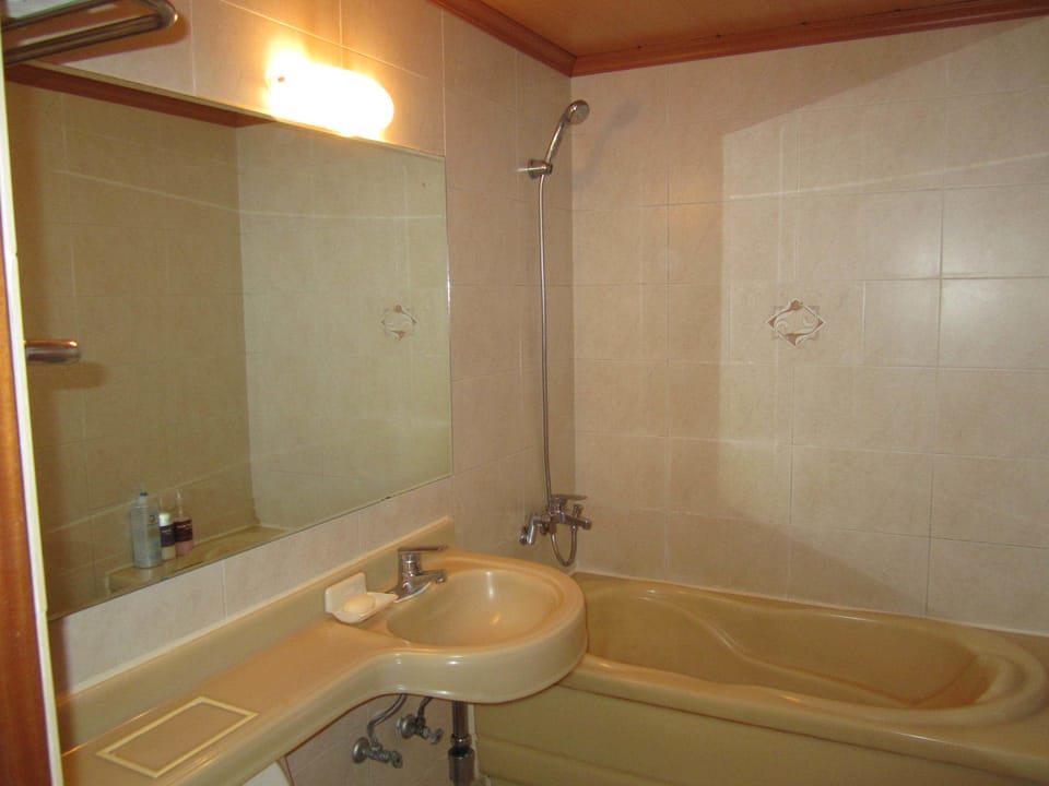 Combined shower/tub, deep soaking tub, free toiletries, hair dryer