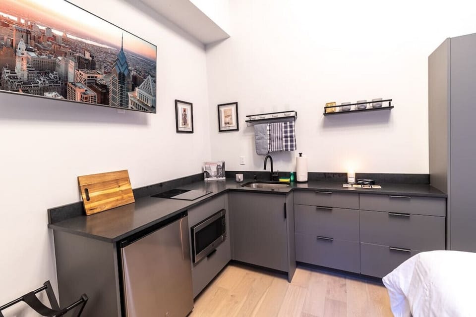 Enjoy a sleek, fully equipped kitchenette