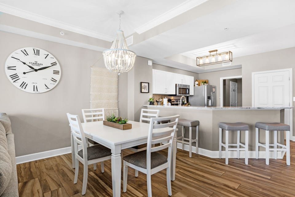 Dining table plus eat-in bar seating