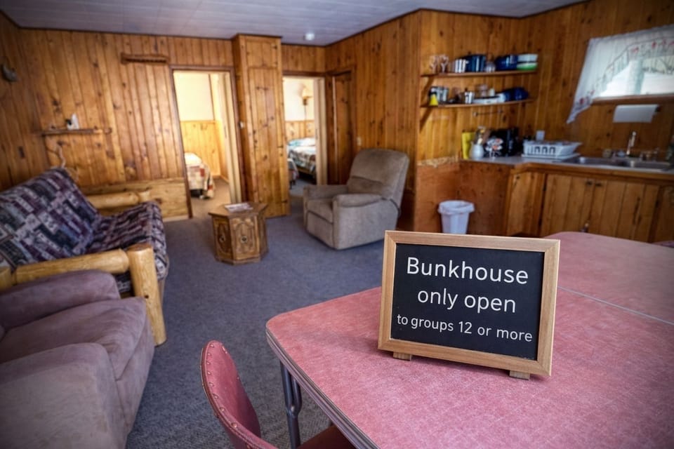 Bunkhouse only open to groups of 12 or more. Sleeps 5, 2 twins, 1 queen & futon