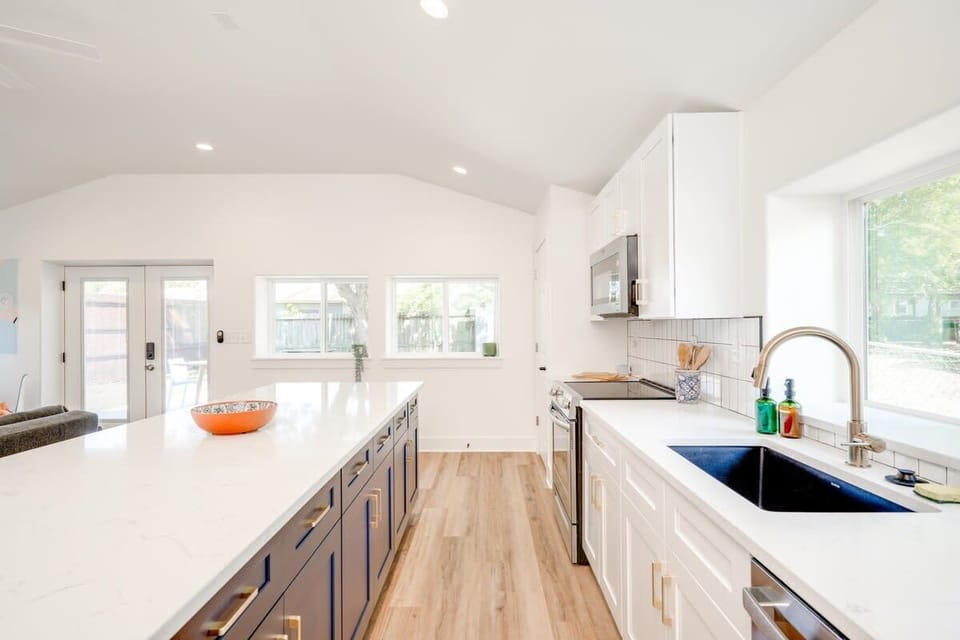 Kitchen comes fully stocked with all the basics to make a meal. Salt, pepper, and oil included. Please bring your own specific spices and any specialty cookware. 