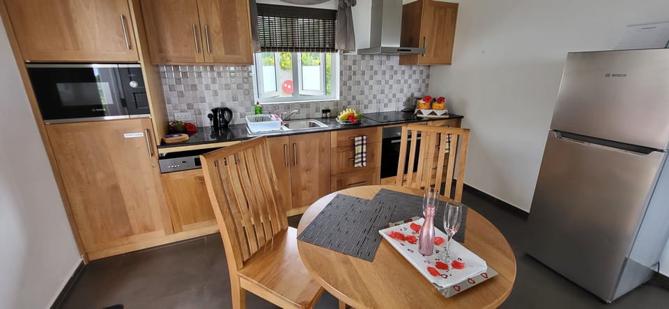 Full-size fridge, microwave, oven, stovetop