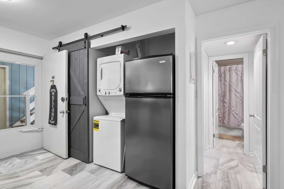 You'll love the convenience of the washer- drier. Starter packs are provided.