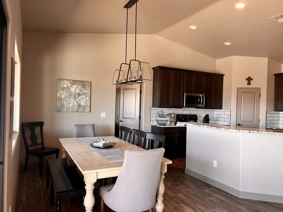 Kitchen table with seating for 8