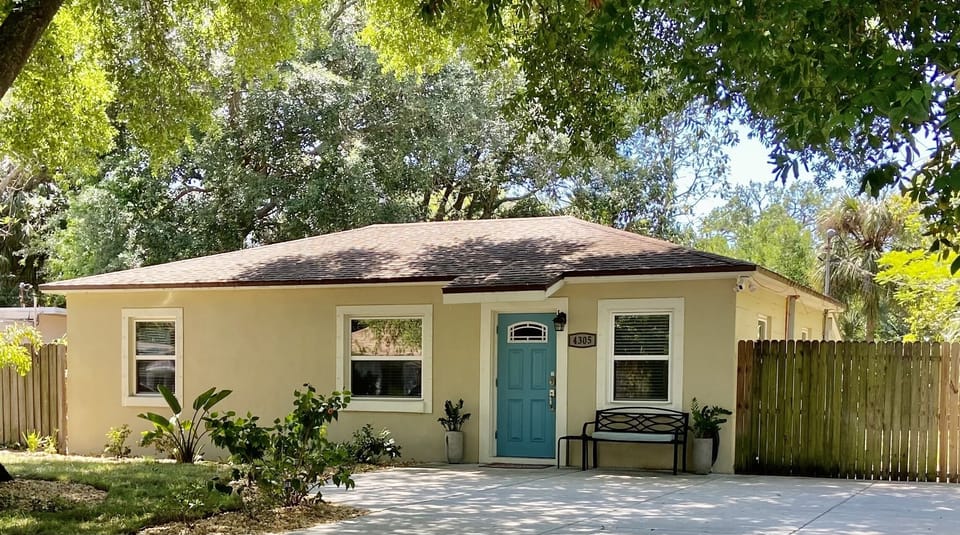 Large private shaded driveway.