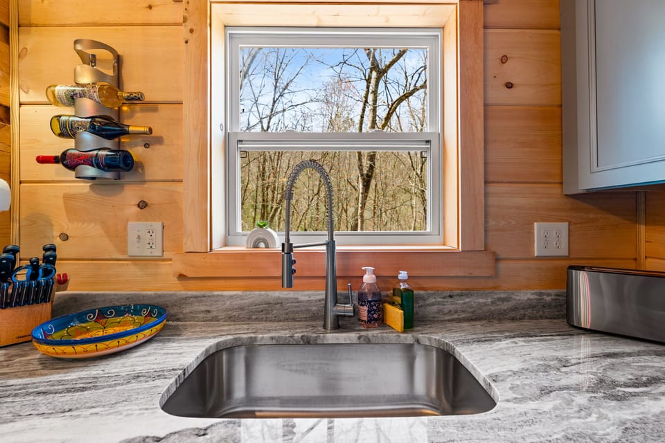 Looking out from the kitchen sink you can see the mountains.  