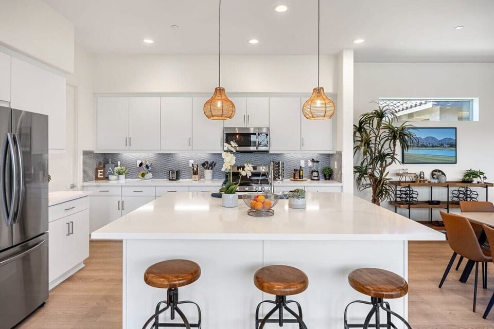 Breakfast bar—grab coffee here while breakfast sizzles on the stove.